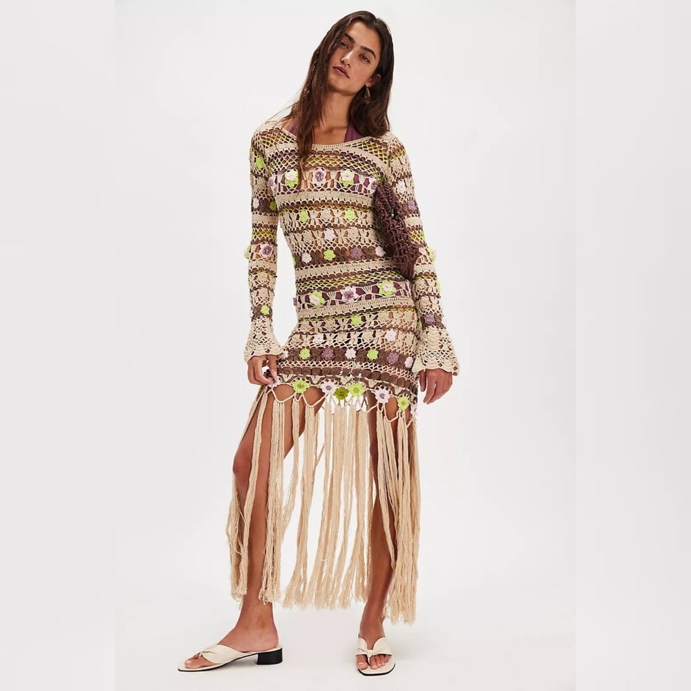 Free People Bali Milly Crochet Tunic Naturalā Combo Women's Size XL